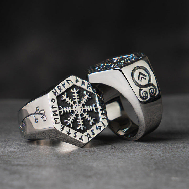 Helm of Awe Aegishjalmur Symbol Ring - Norse Mythology Jewelry