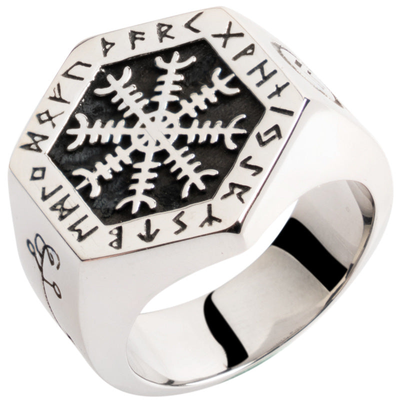 Helm of Awe Aegishjalmur Symbol Ring - Norse Mythology Jewelry