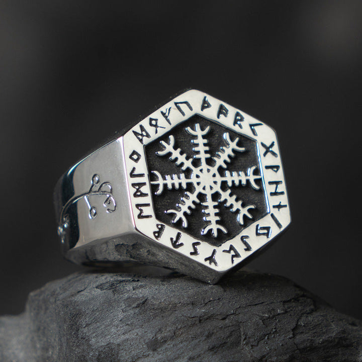 Helm of Awe Aegishjalmur Symbol Ring - Norse Mythology Jewelry