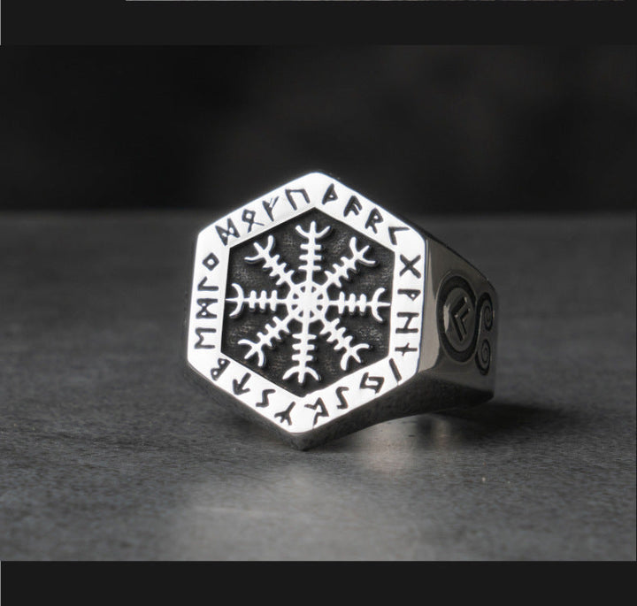 Helm of Awe Aegishjalmur Symbol Ring - Norse Mythology Jewelry