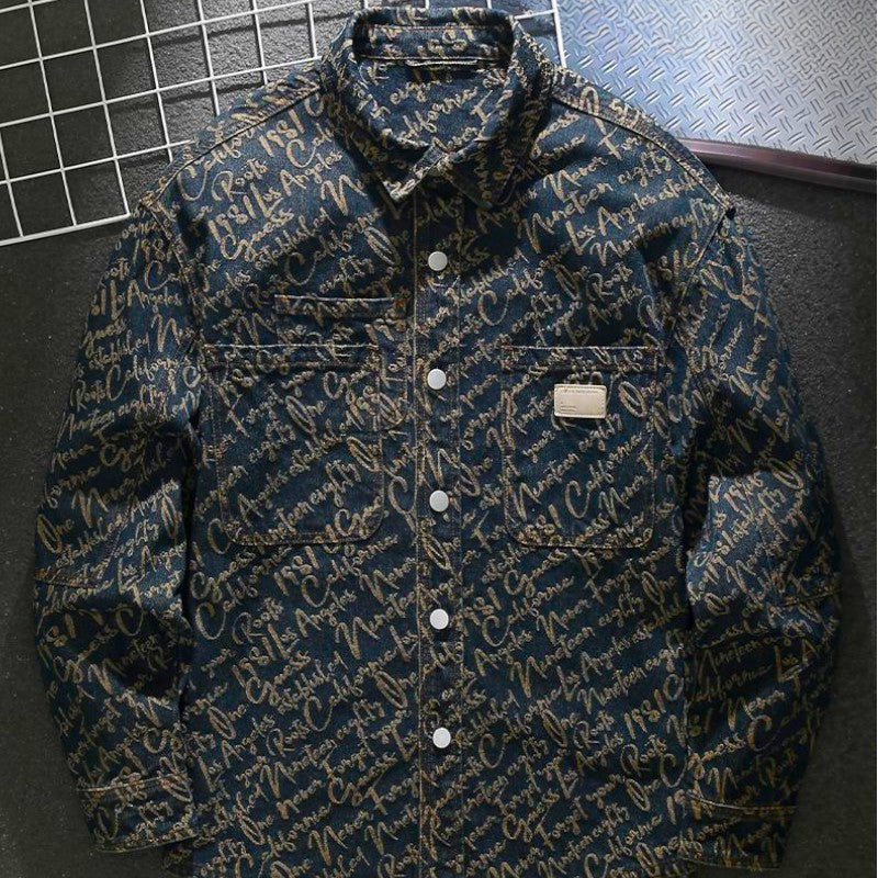 Men's Plus-Size Denim Jacket – Trendy Brand – New Retro Washed Jacquard Collar Shirt – Casual Spring & Autumn 2025