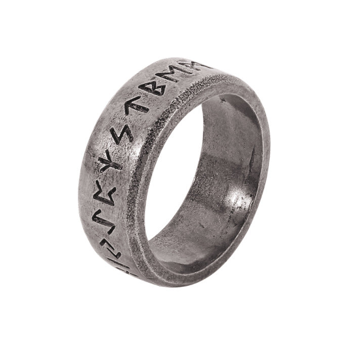 Engraved Runic Alphabet Adjustable Ring - Unique Norse Symbol Jewelry