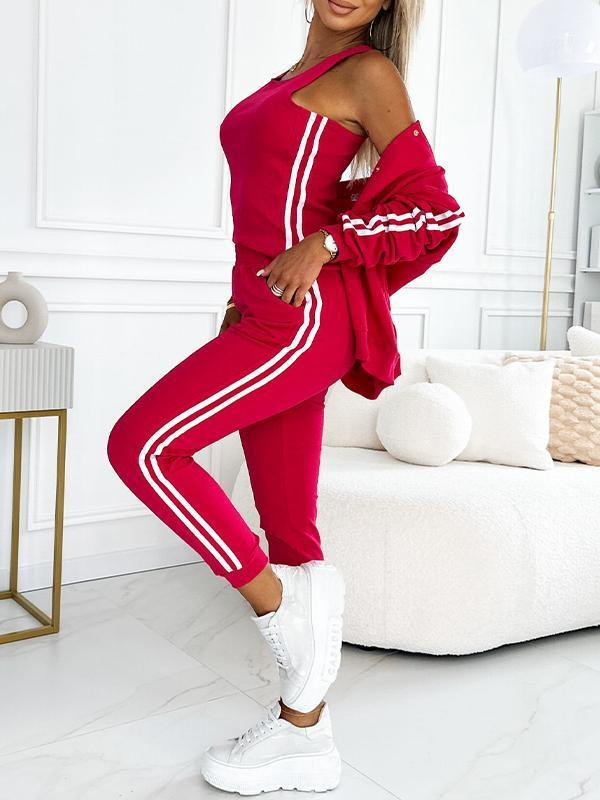 Women's Three-Piece Baseball Jacket and Pants Set - Stylish Athletic Outfit