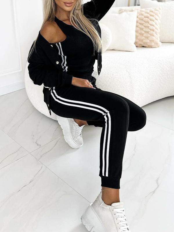 Women's Three-Piece Baseball Jacket and Pants Set - Stylish Athletic Outfit