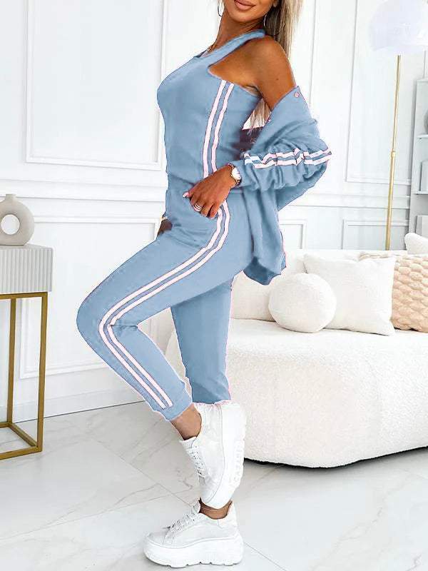 Women's Three-Piece Baseball Jacket and Pants Set - Stylish Athletic Outfit