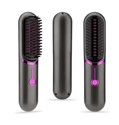 Portable Wireless Electric Hair Straightening Brush - Rechargeable Cordless Heating Comb for Effortless Styling