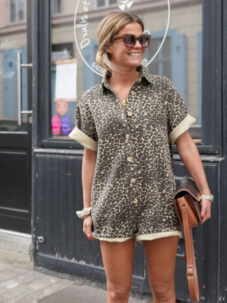 Women's Mini Cheetah Print Romper - Stylish Summer Jumpsuit