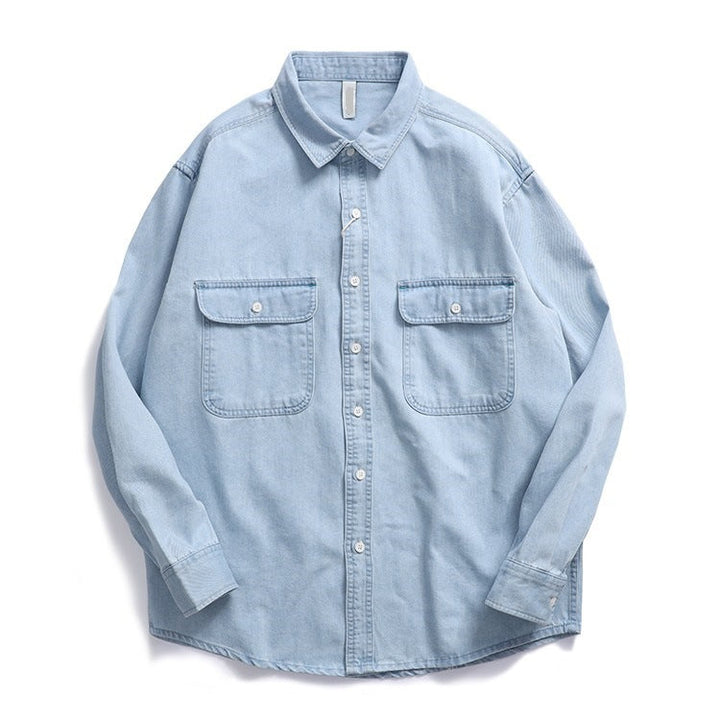 Men's 7.5oz Solid Color Button-Up Shirts with Decorative Stitching