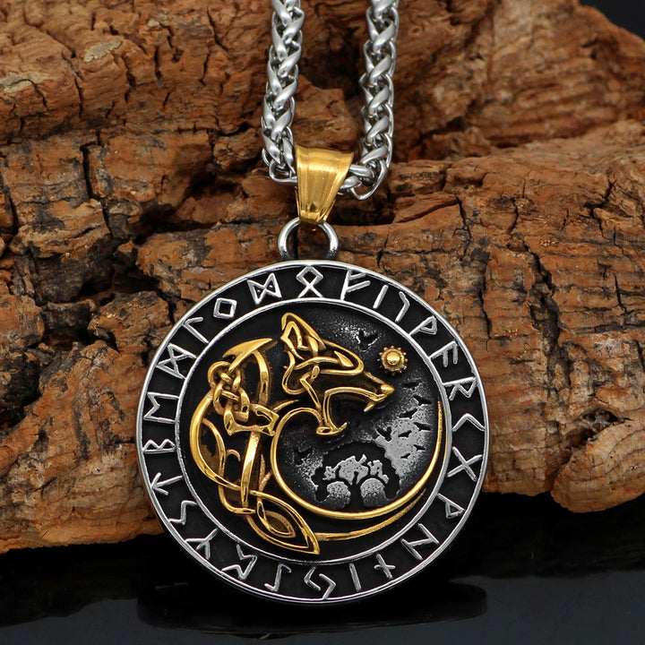 Viking Fenrir Wolf Pendant Necklace - Norse Mythology Jewelry