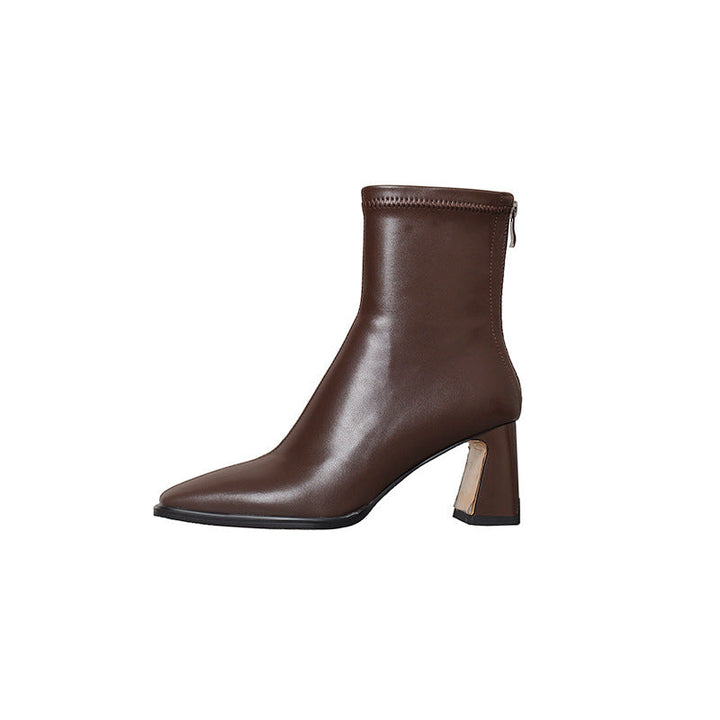 Women's Retro Square Toe High Heel Ankle Boots – Stylish Chunky Heel Slim Boots for Fall and Winter