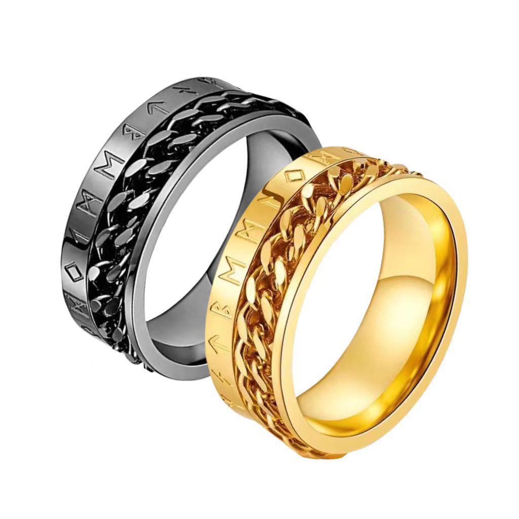Engraved Rotating Rune Ring - Adjustable Spinner Jewelry for Men and Women