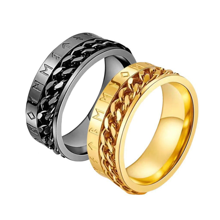 Engraved Rotating Rune Ring - Adjustable Spinner Jewelry for Men and Women