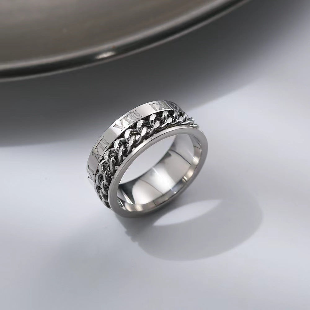 Engraved Rotating Rune Ring - Adjustable Spinner Jewelry for Men and Women
