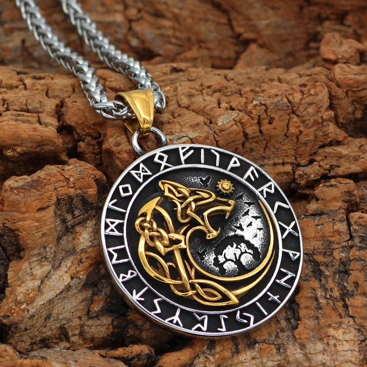 Viking Fenrir Wolf Pendant Necklace - Norse Mythology Jewelry
