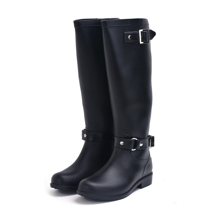 Women's High-Top Waterproof Rain Boots with Zipper and Martin Boot Design for Outdoor, Motorcycle, and Rainy Weather