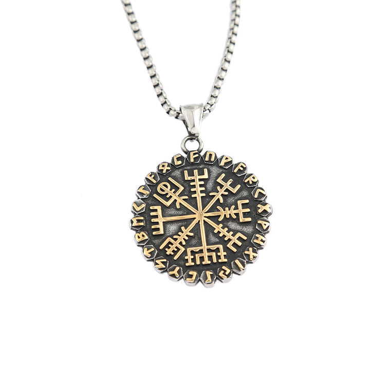 Double-Sided Runic Necklace Featuring Vegvisir and Aegishjalmur Symbols