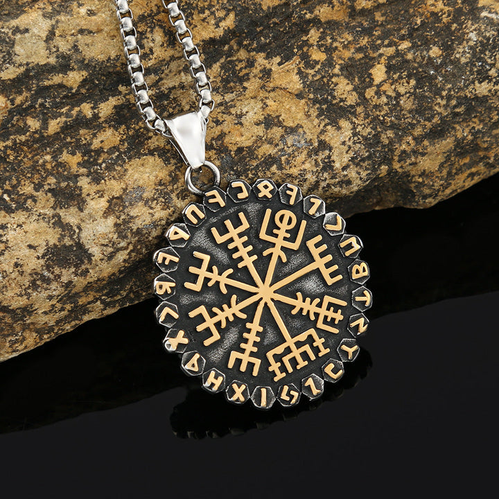 Double-Sided Runic Necklace Featuring Vegvisir and Aegishjalmur Symbols