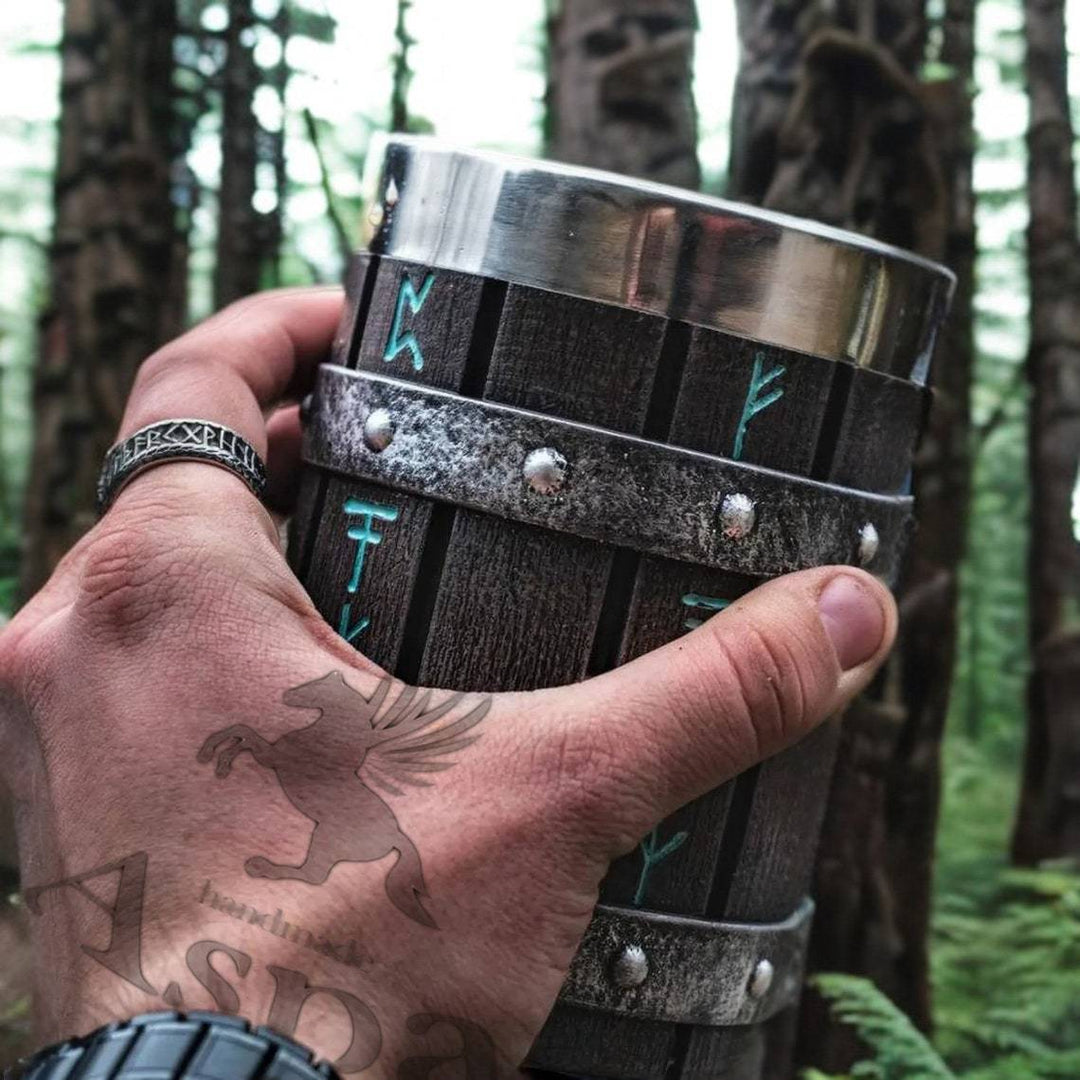 Unique Handcrafted Nordic Rune Ceramic Mug - Viking Style Drinking Cup for Beverages