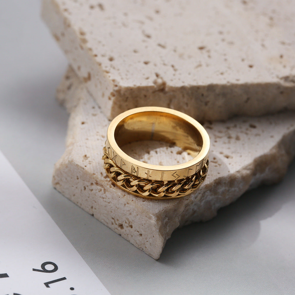 Engraved Rotating Rune Ring - Adjustable Spinner Jewelry for Men and Women