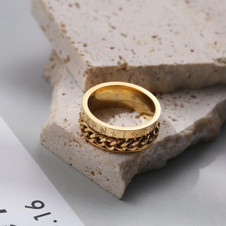 Engraved Rotating Rune Ring - Adjustable Spinner Jewelry for Men and Women
