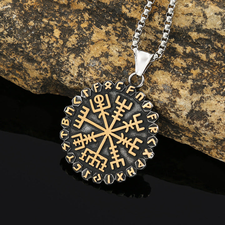 Double-Sided Runic Necklace Featuring Vegvisir and Aegishjalmur Symbols
