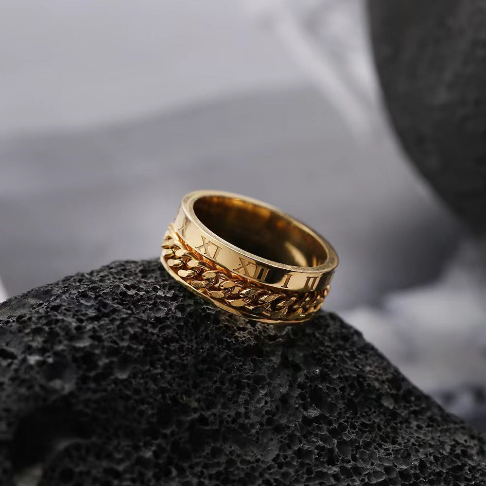 Engraved Rotating Rune Ring - Adjustable Spinner Jewelry for Men and Women