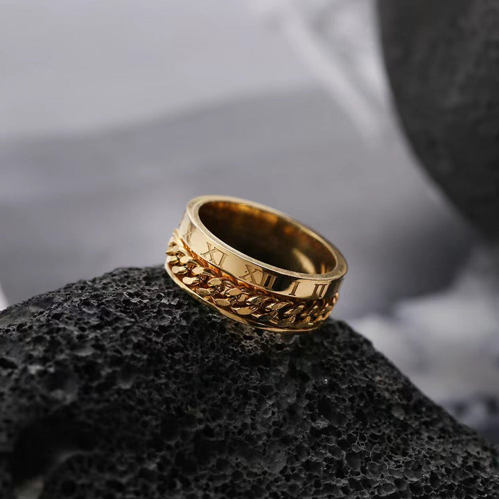 Engraved Rotating Rune Ring - Adjustable Spinner Jewelry for Men and Women