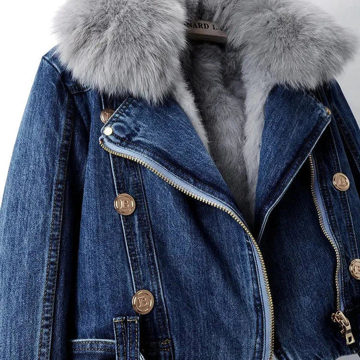 Women's Faux Fur Lined Denim Jacket for Stylish Winter Fashion