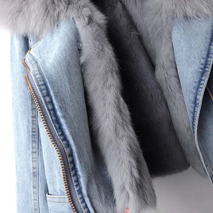 Women's Faux Fur Lined Denim Jacket for Stylish Winter Fashion