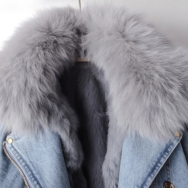 Women's Faux Fur Lined Denim Jacket for Stylish Winter Fashion