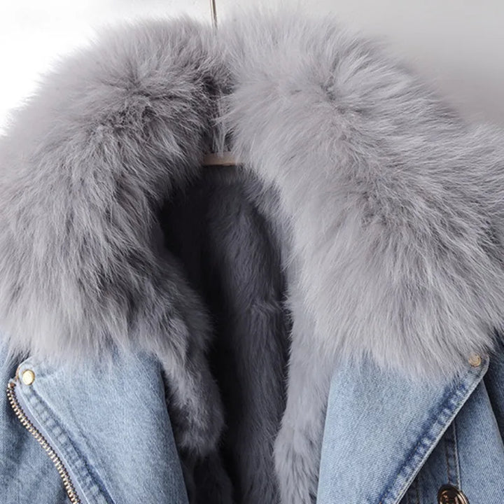 Women's Faux Fur Lined Denim Jacket for Stylish Winter Fashion