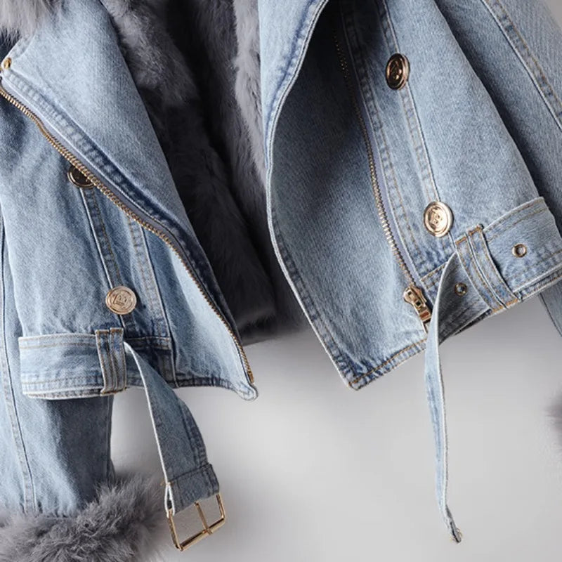 Women's Faux Fur Lined Denim Jacket for Stylish Winter Fashion