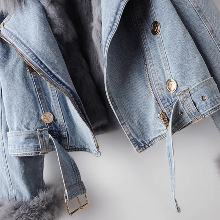 Women's Faux Fur Lined Denim Jacket for Stylish Winter Fashion
