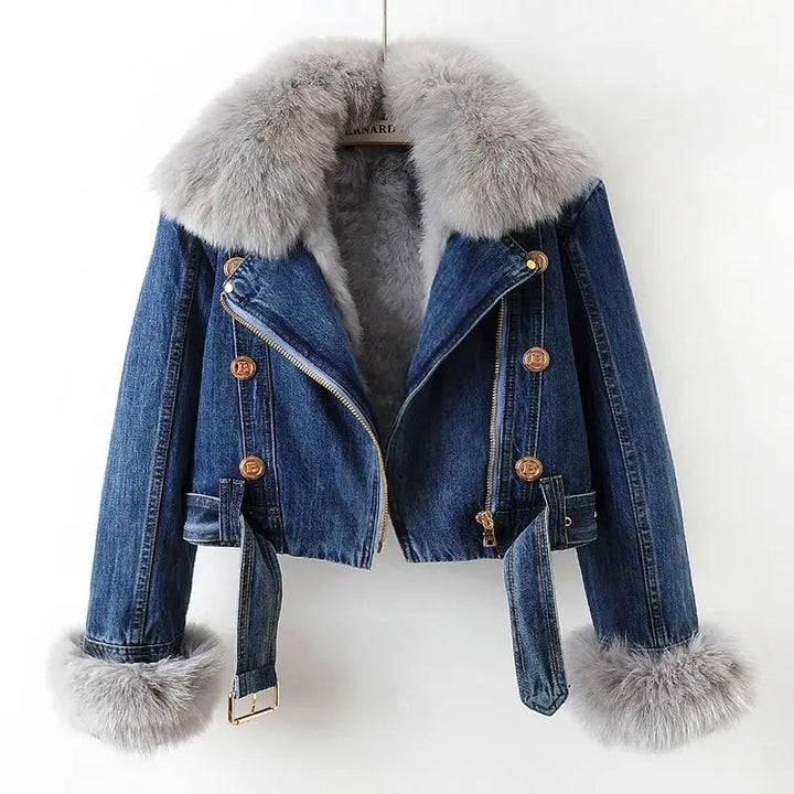 Women's Faux Fur Lined Denim Jacket for Stylish Winter Fashion