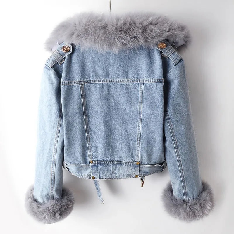 Women's Faux Fur Lined Denim Jacket for Stylish Winter Fashion