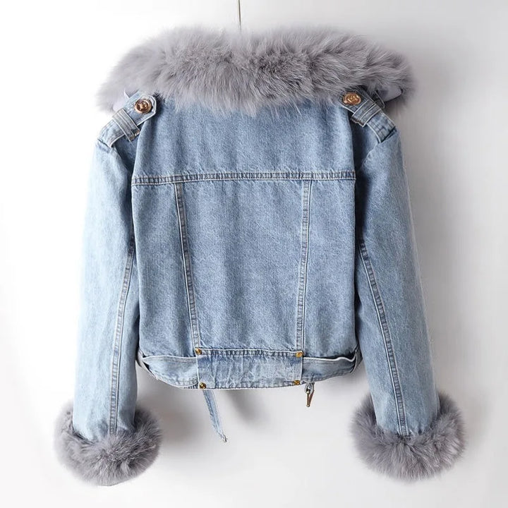 Women's Faux Fur Lined Denim Jacket for Stylish Winter Fashion
