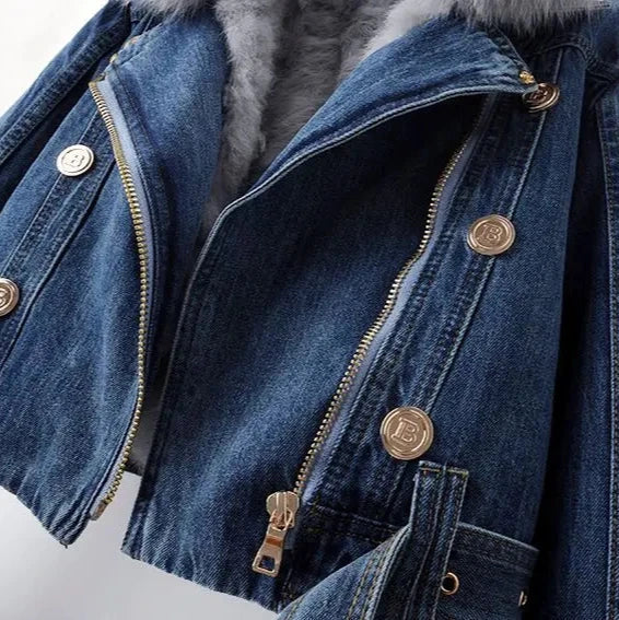 Women's Faux Fur Lined Denim Jacket for Stylish Winter Fashion