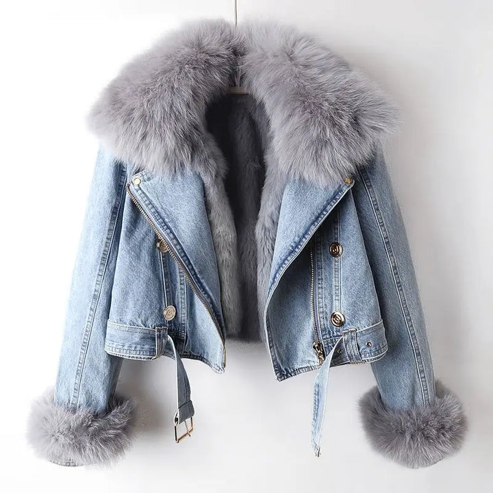 Women's Faux Fur Lined Denim Jacket for Stylish Winter Fashion
