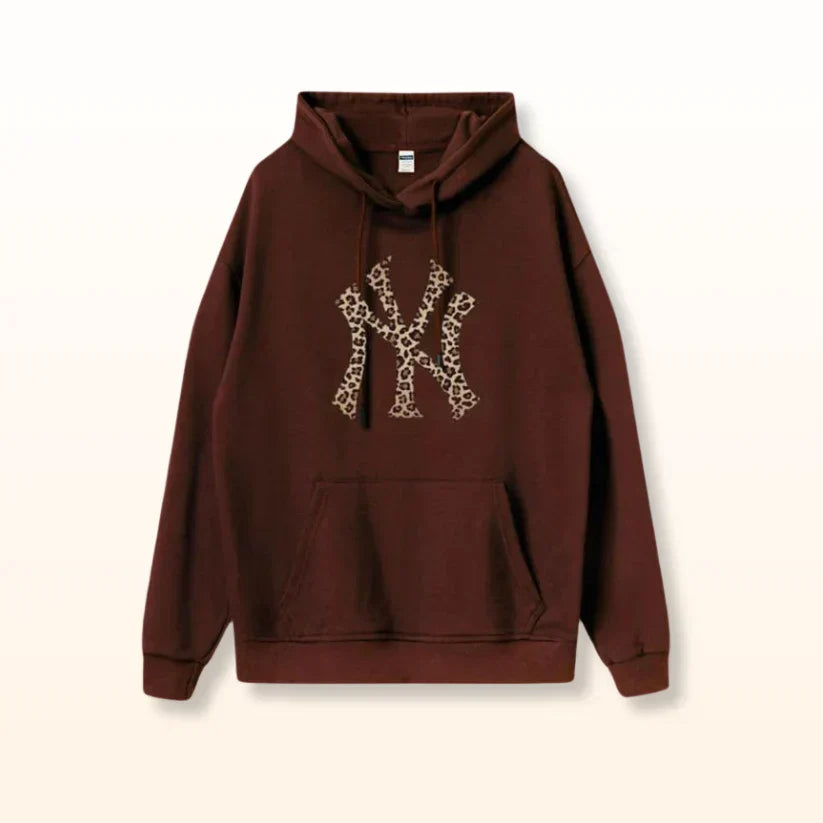 Unisex Black Hoodie with Leopard-Print Monogram Graphic – Oversized Streetwear Style