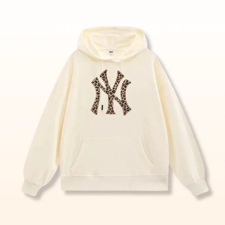 Unisex Black Hoodie with Leopard-Print Monogram Graphic – Oversized Streetwear Style