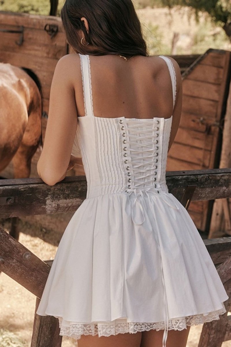 Lace Corset Mini Puff Dress for Women - Elegant Evening Wear