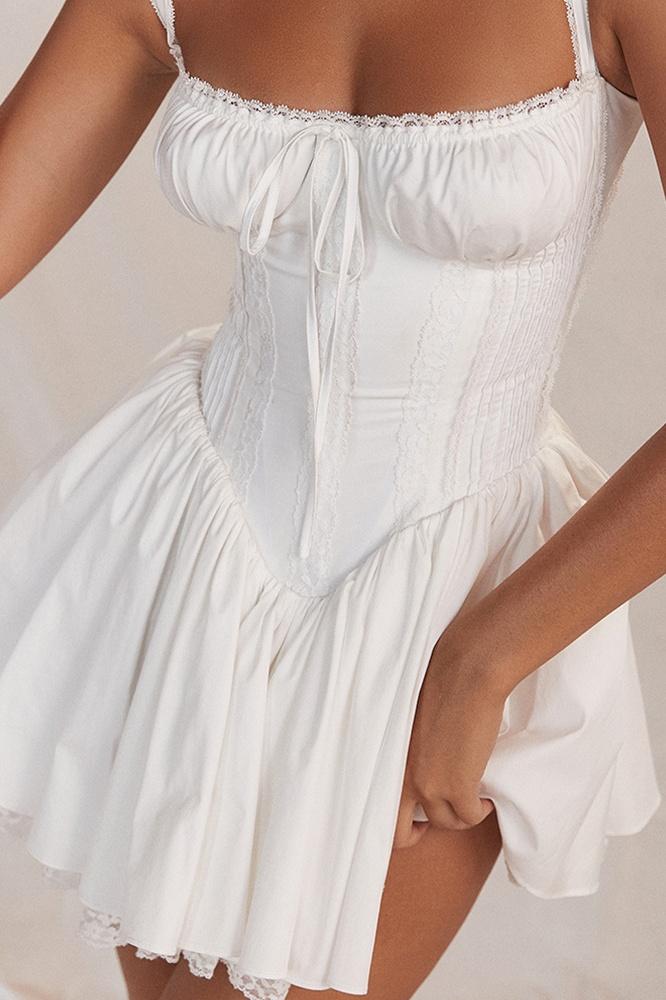 Lace Corset Mini Puff Dress for Women - Elegant Evening Wear