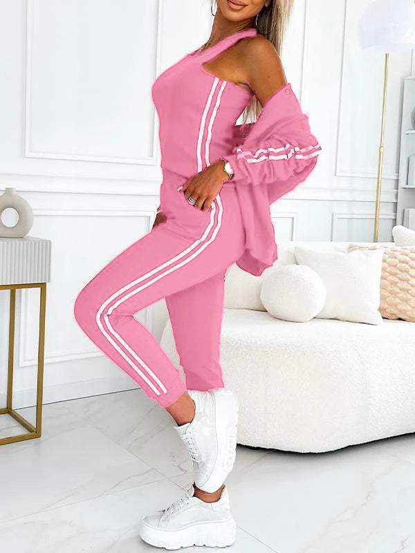 Women's Three-Piece Baseball Jacket and Pants Set - Stylish Athletic Outfit
