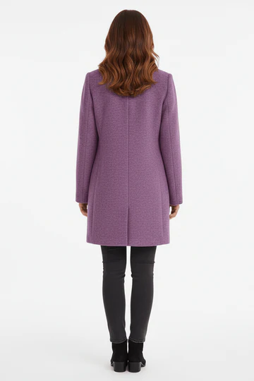 Women’s Wool Blend Coat with Stand Collar and Functional Pockets