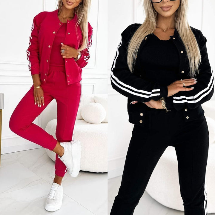 Women's Three-Piece Baseball Jacket and Pants Set - Stylish Athletic Outfit