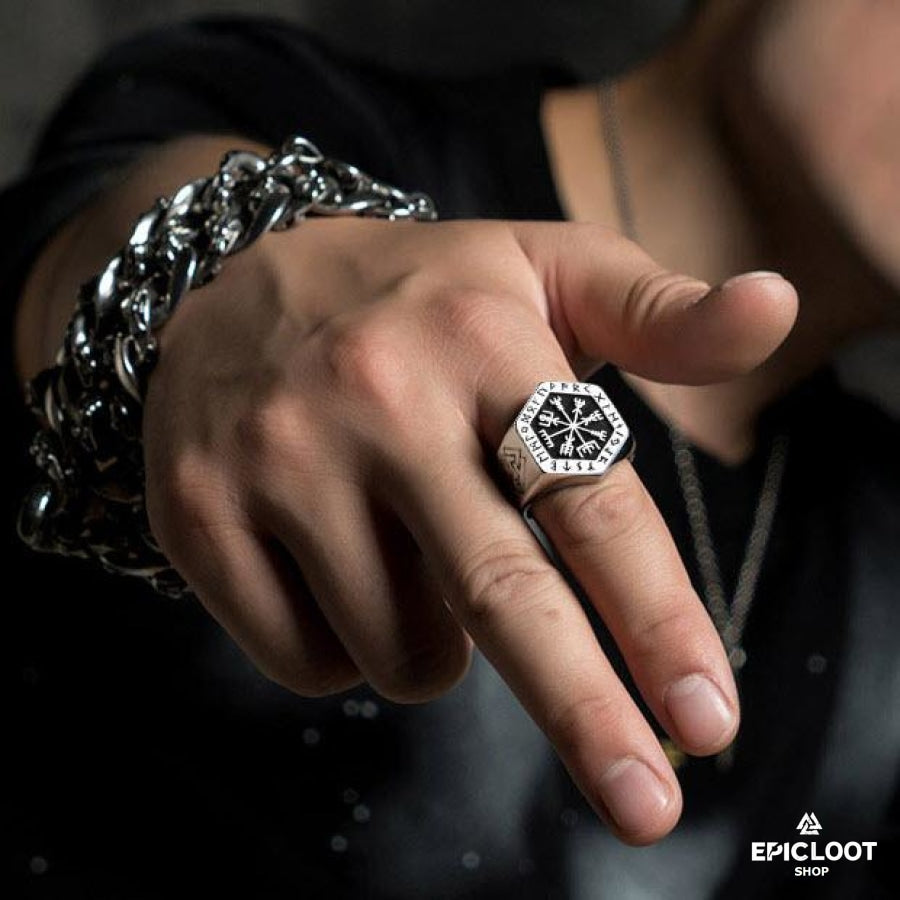 Vegvisir Resilience Compass Ring - Symbol of Strength and Guidance