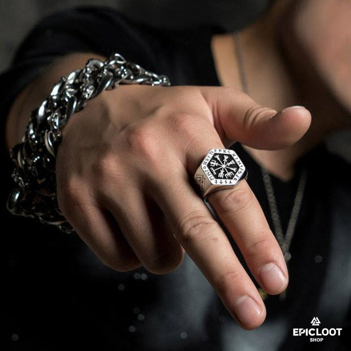 Vegvisir Resilience Compass Ring - Symbol of Strength and Guidance