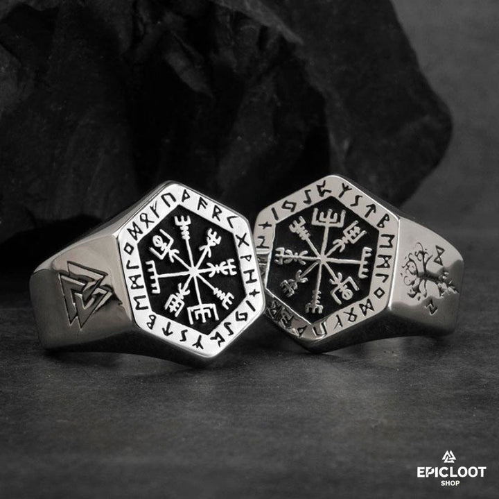 Vegvisir Resilience Compass Ring - Symbol of Strength and Guidance