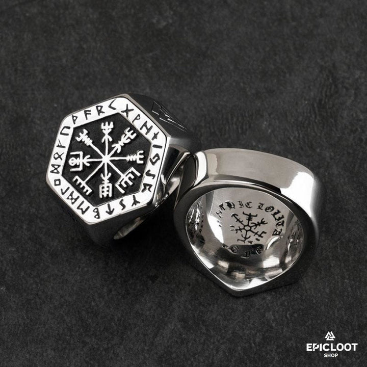 Vegvisir Resilience Compass Ring - Symbol of Strength and Guidance